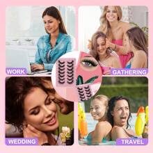 7 件套防水卡通睫毛，6D 蓬松、加长、自然、浓密、童话卡通睫毛，适合初学者，可重复使用 - 黑色 - 查看 5