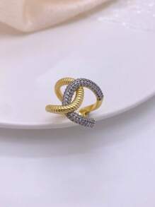1 pieza Anillo abierto de lujo de doble color, anillo grande personalizado de elegante moda con microincrustaciones, enchapado en oro y plata, regalo perfecto para las vacaciones