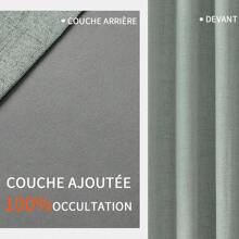Rideau 100% caché 2 pièces, rideau en lin isolé thermiquement anti-chaleur texturé opaque rideau à œillets isolation légère anti-UV décoration chambre maison salon intérieur
