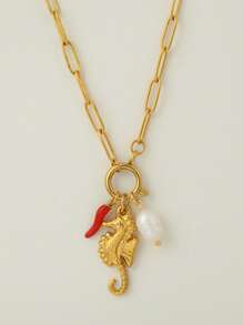 1 pièce Bijou personnalisé, collier de style océan avec pendentif à la mode en forme d'étoile de mer, de coquillage et de dauphin, collier à porter au quotidien