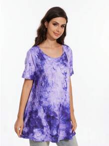 QUEENTI Plus Size Women's Short Sleeve Tops Round Neck Casual Summer Tunics For Yoga Gym Workout Comfortable Loose Fit Shirts