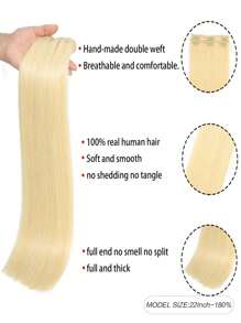 AOSHBAOSH 真人发夹式接发，7 件装漂白金色雷米发，直发，优质浓密接发，适合女士（#613 10-22 英寸） - S613 - 查看 3