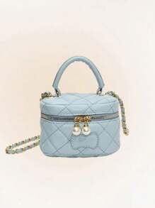 1pc Niche Design High-Grade Rhinestone Chain Box Bag Sweet And Fashionable Mini Handbag Lipstick Red Envelope Versatile Chain Crossbody Bag Faux Pearl Decoration Embroidery Bucket Bag Fashionable New Shoulder Bag Bucket Bag Solid Color Fresh And Simple Versatile Personalized Crossbody Bag Pu Girls - Solid Color Pu Messenger Bag - View 9