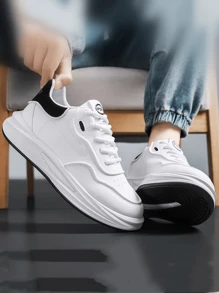 厚底增高男士休闲运动鞋，系带低帮透气跑步鞋，防滑舒适简约男士步行鞋