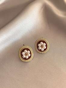 5pcs/Set Vintage Elegant Minimalist Faux Pearl Circular Flower Heart Shaped Oil Drop Geometric Earring Set, Suitable For Women's Daily And Festival Wear