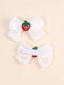 2pcs Girls Hair Bow Clips ,Cherry Decor Linen Fabric Hairpins ,Simple Hairgrips For Daily ,Hair Accessories For Kids Teens