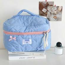 1 Pc 3 Colors Large Cute Bowknot Decoration Cosmetic Bag Portable Travel Large Makeup Storage Organizer Bag