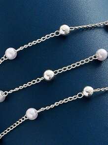 1 件时尚百搭简约珍珠多层手链 - 銀色 - 查看 2