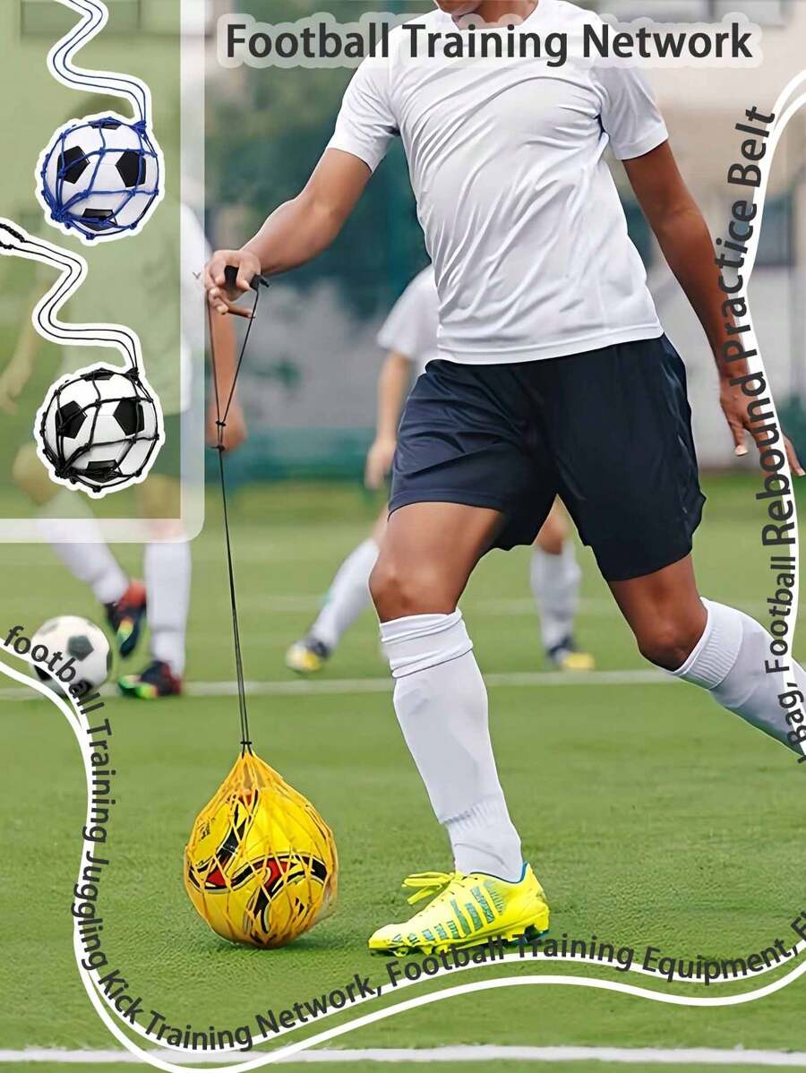 1pc Football Training Juggling Kick Training Network, Football Training Equipment, Elastic Rebound Bag, Football Rebound Practice Belt - Multicolor - View 1