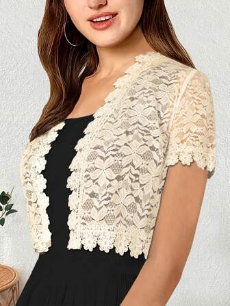 Camellia Lace Short Sleeve Cropped Jacket