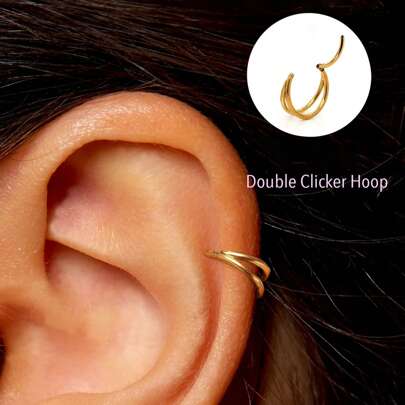  DAILI 1 Pc Double Cartilage Hoop Nose Ring Stainless Steel Septum Clicker Conch Piercing Jewelry Septum Clicker Rings Cartilage Earring Helix Rook Tragus Gold Silver 18G 16G 8mm 10mm