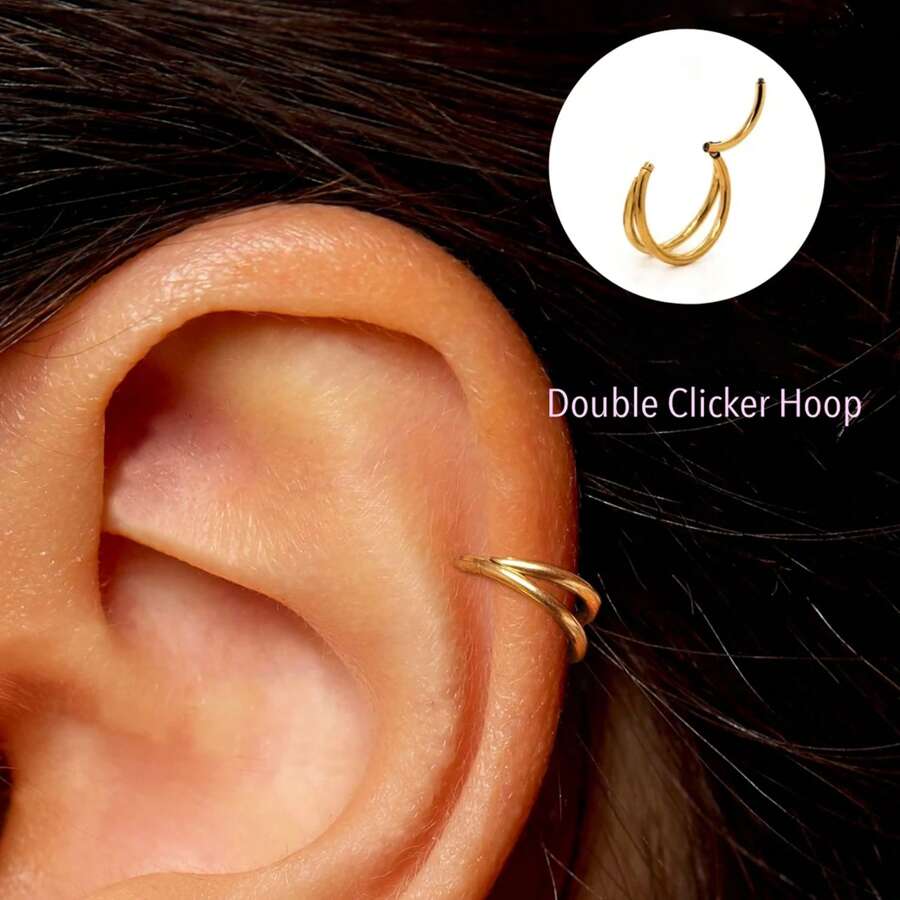 DAILI 1 Pc Double Cartilage Hoop Nose Ring Stainless Steel Septum Clicker Conch Piercing Jewelry Septum Clicker Rings Cartilage Earring Helix Rook Tragus Gold Silver 18G 16G 8mm 10mm