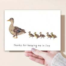1pc Humorous Mother's Day Watercolor Duck Card With Envelope – "Thanks For Keeping Me In Line" – Adorable Duck Family Design, Perfect Thank You Gift For Mom From Son Or Daughter, Ideal For Mother's Day, Birthdays, Or Greetings - Multicolor - View 8