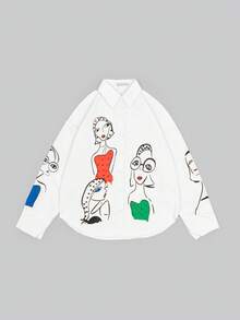 Camisa para mujer con incrustaciones de pedrería y estampado de moda - Blanco - Ver 7