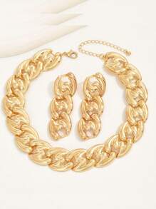 Fashionable Luxury Charm Metal Chain Earrings Necklace Bracelet Jewelry Set For Women, Gift For New Year Party, Mother's Day, Valentine's Day