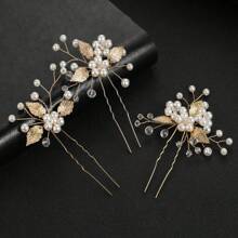 7pcs/Set Handmade White Pearl, Alloy Leaves & Flowers Decor Hairpin Set, Bridal Hair Accessories For Wedding Dress Elegant Valentine's Day Accessories