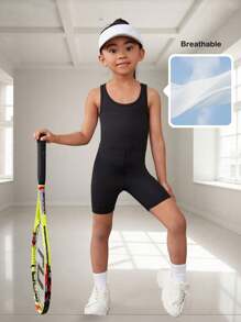 1 bộ đồ liền thân thiết kế chéo lưng thấm hút mồ hôi nhanh khô cho bé gái, bộ đồ liền thân tập thể dục yoga thể thao - màu đen - Xem 3