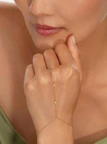 Tsnamer 1pc Beaded Hand Chain Bracelet For Women Girl Ring Bracelet Hand Chain Simple Stainless Steel Waterproof Bracelet Fashion Jewelry Gifts