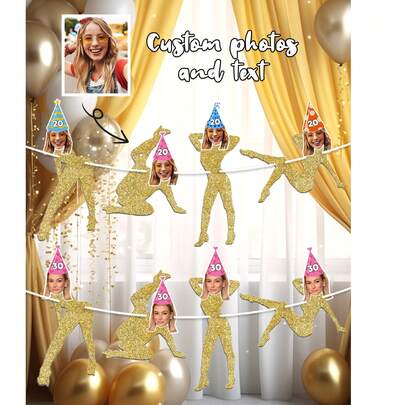 7pcs/14pcs/21pcs Customized Photo Birthday Banner - Personalized Portrait Banner, Suitable For Any Age, Multi-Functional Mildew-Proof Reusable Party Decoration, Customizable Photos And Text. Cute And Fashionable Mini Banner, Ideal For Weddings, Parties, Birthdays, Anniversaries, Valentine's Day, Mother's Day, Father's Day.,Party Top