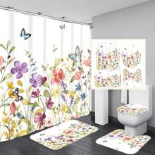 1 szt./4 szt. Kwiatowy wzór roślinny i liściasty wielofunkcyjny zestaw dekoracji łazienkowych, zawiera wodoodporną zasłonę prysznicową z 12 haczykami, matę antypoślizgową, matę podłogową w kształcie litery U, okrągłą pokrywę deski sedesowej, odpowiednią do całej łazienki Kwiaty na Dzień Matki, spersonalizowane prezenty dla mamy, prezenty na ostatnią chwilę, pomysły na Dzień Matki, prezenty na Dzień Matki, ręcznie robione kartki dla mamy, najlepsze prezenty na Dzień Matki poniżej 50 USD