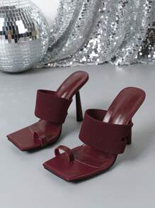 1 双时尚系带高跟凉鞋，夏季一脚蹬户外拖鞋 - 酒紅色 - 查看 2
