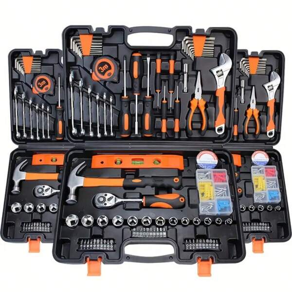 46 piezas Juego de herramientas de reparación automotriz multifuncional, incluye juego de llaves de trinquete, zócalos, 1/4" de accionamiento, barras de extensión de acero al cromo vanadio, para mantenimiento de automóviles y uso doméstico - Estructura enchapada en acero