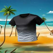 Camiseta de manga corta de secado rápido para hombres, top deportivo de cuello redondo - diseño degradado fashionable, adecuado para correr a diario, entrenamiento deportivo y uso casual