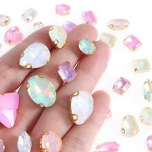 40pcs Mocha Colored Rhinestone On Golden Base, Hand-Sewable DIY Clothing, Shoes, Bags Decoration Rhinestone Accessories With Holes