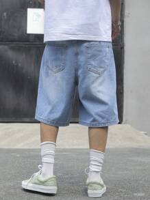 Washed Denim Blue Casual Jeans For Young - Blue - View 3