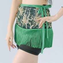 1 Pack Women's Tassel Sequin Belly Dance Hip Scarf Sexy Tassel Thin Hip Belt Skirt Dance Accessories Waist Chain For Stage Performance Practice Clothes