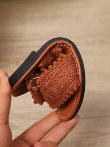 1 Pair Plus Size Brown Toddler/Little Girls Flat Sandals, Knitted Fabric Dual Strap Hook And Loop Back Heel Design Open Toe Fashion Luxury Cute Roman Style Sandals, Suitable For 3-16 Years Old Students For Casual, Holiday, Travel Wear, Spring/Summer 2025