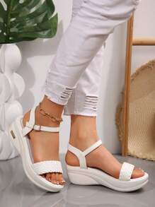 Women's Wedge Heeled Sandals, Summer New Fashion Versatile Lightweight Open Toe High Heel Roman Shoes,Wedge Sandals - White - View 4