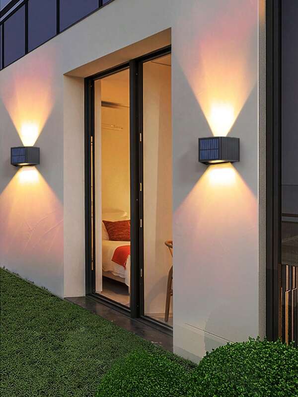 1pc/2pcs/4pcs HISHELL Solar Powered Double-Sided Illumination Wall Light, Smart Light Sensor, 5.5W High-Efficiency Charging, Warm White & Cool White Dual Color Temperature, 12-Hour Super Long Battery Life, Weatherproof ABS Material, 18650 Lithium Battery (Includes Installation Guide)