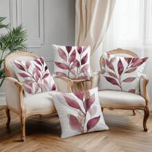 4 piezas Funda de almohada con estampado de hojas en acuarela rosa y púrpura, de 17.7*17.7in (45*45cm) / 19.69*19.69in (50*50cm), de poliéster, impresa por un solo lado, solo funda (sin relleno de almohada), decoración para el hogar, sofá, cama, coche, etc.