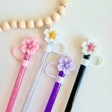 4pcs/8pcs Floral Decorative, Dust-Proof Drinking Straws Covers, Silicone Caps For Water Bottles, Reusable Straw Covers For Gifts, Parties, Home & Party Decor, Back To School Supplies