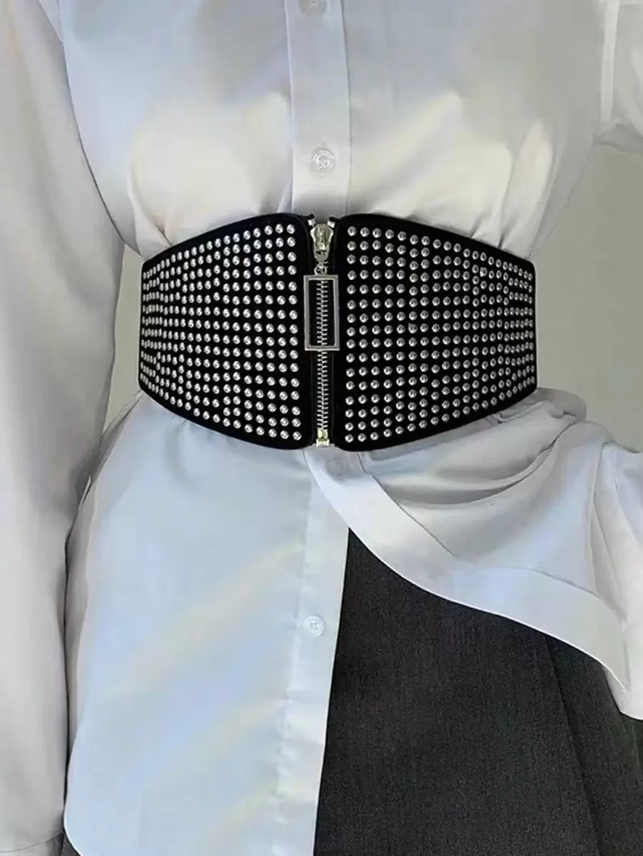 European & American Retro Women Waist Belt, All-Match Coat Decor Wide Elastic Waist Belt, Fashion Black - Black - View 1