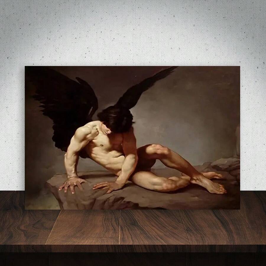 1Pc Angel Wings Wooden Box Cloth Painting Thickness Cm/0.9 Inch High Quality Mural Print Poster Direct Hanging Mural Decoration, Suitable For Family Gifts, Christmas Gifts, Living Room, Bathroom, Bedroom, Kitchen - Black - View 1