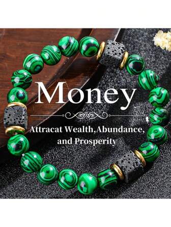 Money Bracelet Natural Volcanic Stone Emerald Peacock Stone Attracts Wealth Men Jewelry Bracelet Everyday Wear Elegant Fashion Bracelet For Friends Delicate Gifts