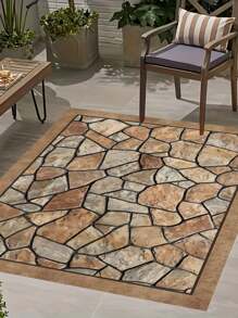 Velvet Non-Slip, Water-Resistant Flock Carpet, Suitable For Campers, Machine Washable Bohemian Patio Mat, Suitable For Living Room, Sunroom And Hard Wood Floor Decoration, Large Area Patio Garden Carpet With Stone Pattern