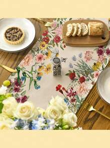 1pc Vintage Wild Flowers & Butterfly Daisy Spring Tablecloth, Seasonal Summer Floral Kitchen Dining Table Decor For Home Parties, Large Size 33x183cm