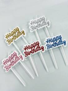 Pink Powdered 'Happy Birthday' Cake Decorative Candle - Pink - View 5