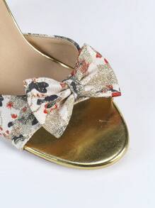 Sandalias con tacón ancho, puntera redonda y decoración de lazo estampada para mujer, zapatos de tacón alto de fiesta y moda para el verano