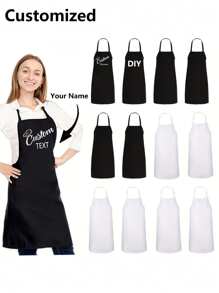 1pc Customized Black Kitchen Cooking Apron, Modern Polyester Oil-Proof Apron, Black Kitchen Apron, Polyester Apron For Garden, Kitchen And Housework Perfect For Home, Restaurant, And Kitchen Cooking