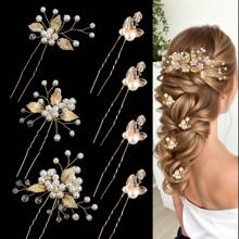 7pcs/Set Handmade White Pearl, Alloy Leaves & Flowers Decor Hairpin Set, Bridal Hair Accessories For Wedding Dress Elegant Valentine's Day Accessories