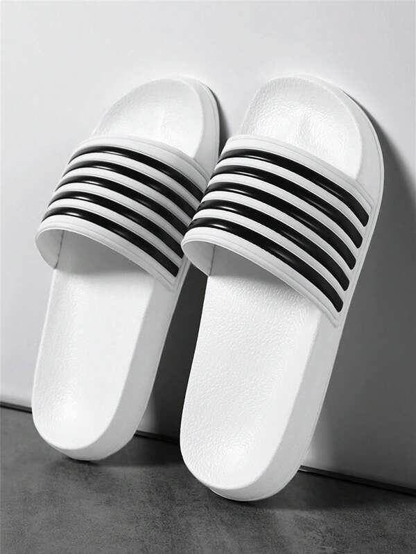 Modisches einfaches gestreiftes Große Größen Offene Zehe Slide Sandalen für Paar, EVA Weiche Sohle Indoor Outdoor Strandslippers, Größe 36-50 passend für Herren und Damen