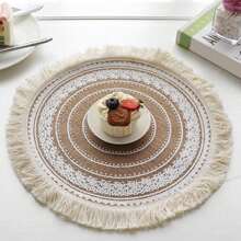 1/4/6/8/10 Stück runde weiße gefranste hitzebeständige Matte, Küchen- und Esszimmertisch Platzset Dekoration