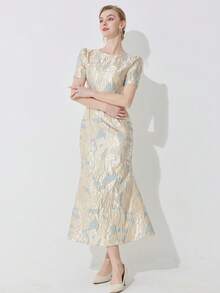 Elegant Women's Jacquard Mermaid Evening Gown For Party, For Cocktail