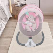Electric Baby Swing With Lullabies, Remote Control, Adjustable Swing Angles, Belt, Sunshade, Mosquito Net, And USB Charging – For Babies 0-18 Months - Pink - View 2