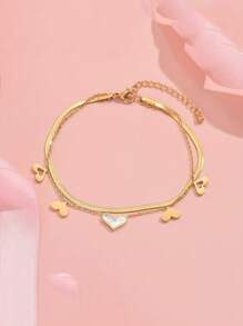 1pc High-Quality Titanium Steel Non-Fading Hollow Heart Layered Anklet Women - Gold - View 3