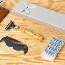 1 Stück individuell gravierter Herren Rasier-Set mit Holzgriff Rasierer, Rasierpinsel & Ständer, perfektes Geschenk für Väter, Trauzeugen, Vatertags-Geschenk